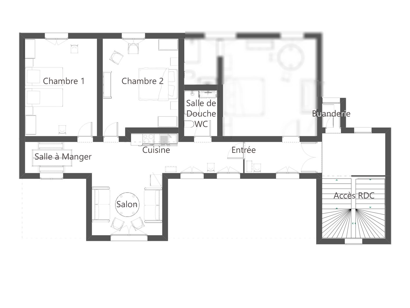 Plan de l'appartement au chateau au 1er étage du Chateau de Salvert